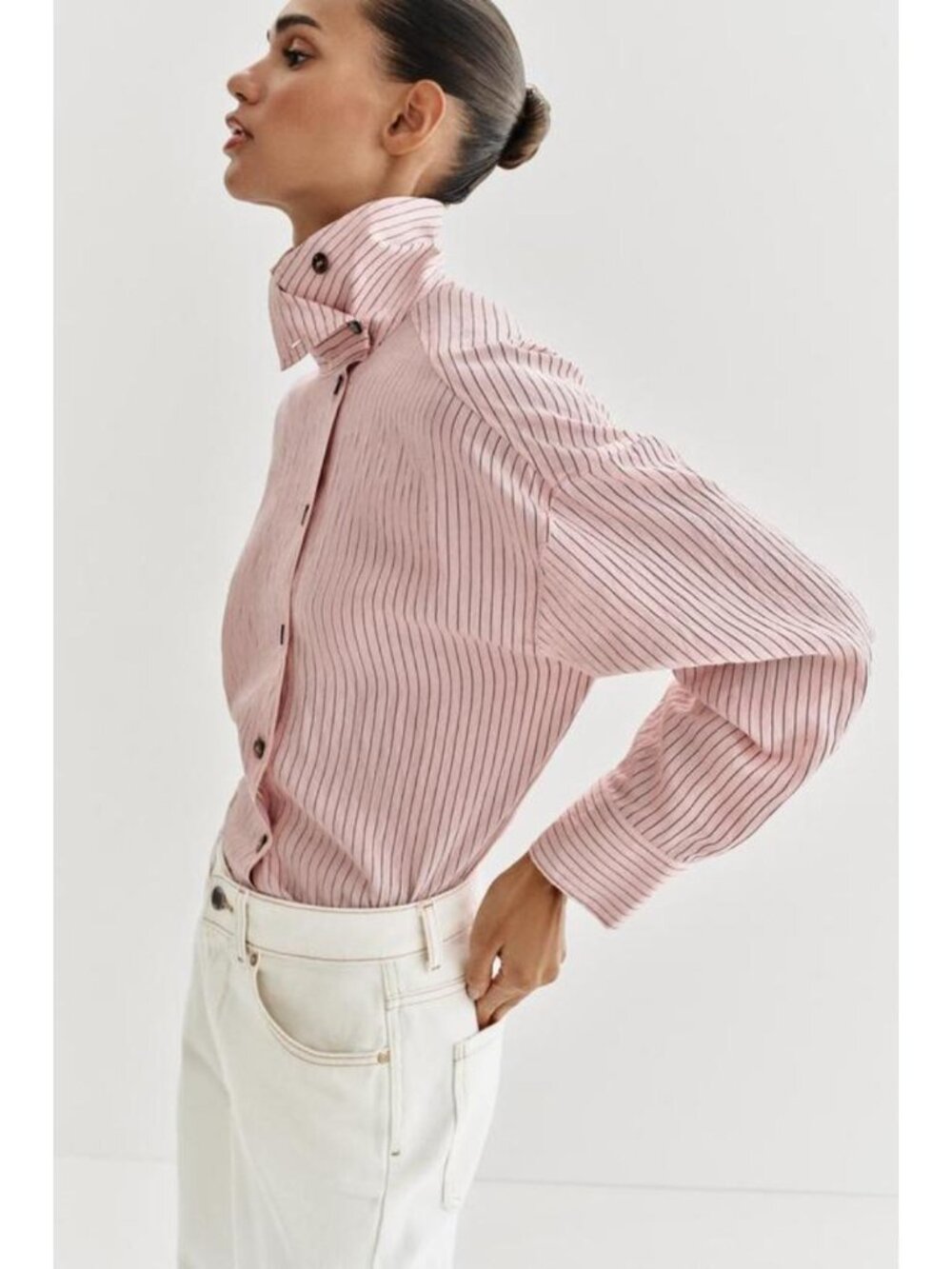 ZARA STRIPED HIGH NECK SHIRT - Picture 5 of 9